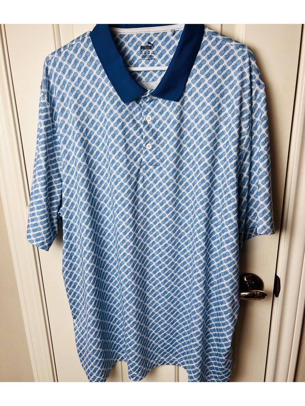 Preppy PUMA Men's MATTR Evening Sky Blue, Pineapples Golf Polo Size XXL UPF 40